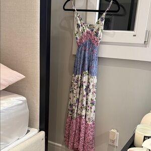 Angie Floral Rayon Dress in Pink and Blue